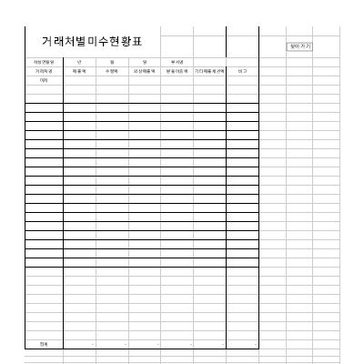거래처별 미수현황표 거래처별 미수현황표